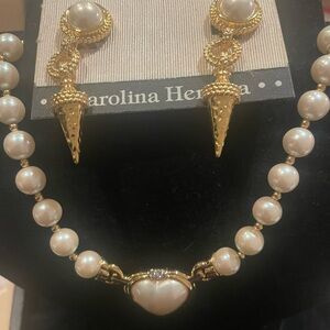 Carolina Herrera Gold and Pearl Necklace